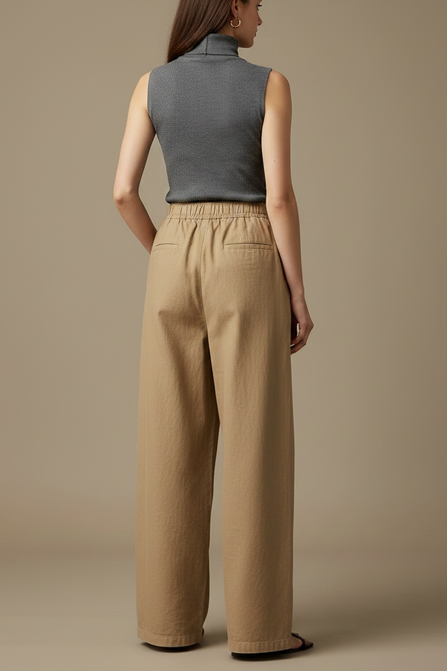Pantalon Japonais Ample Beige Coton Unisexe Décontracté - Toile - vue 2