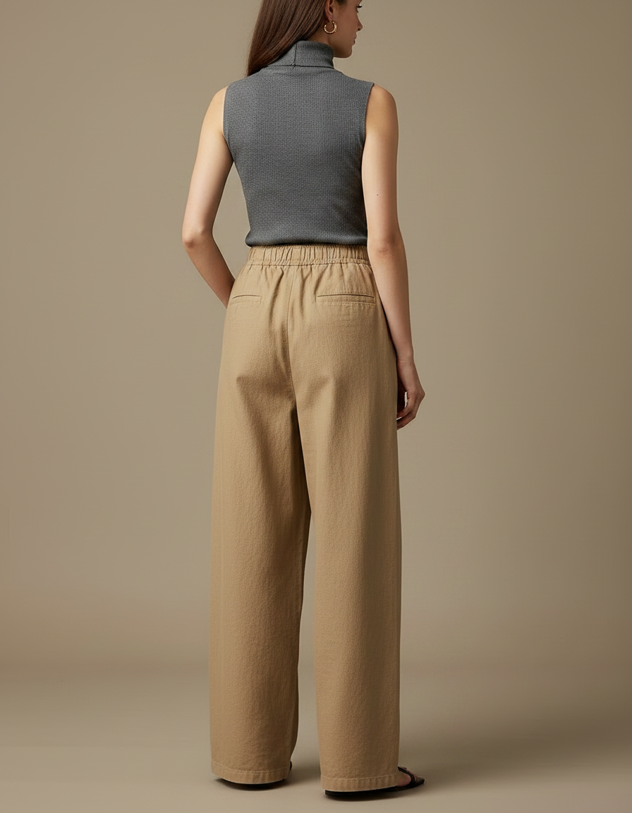 Pantalon Japonais Ample Beige Coton Unisexe Décontracté - Toile - vue 2