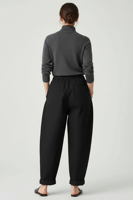 Pantalon Japonais Noir Ample Fluide Élastique Décontracté Femme - Viscose - vue 2