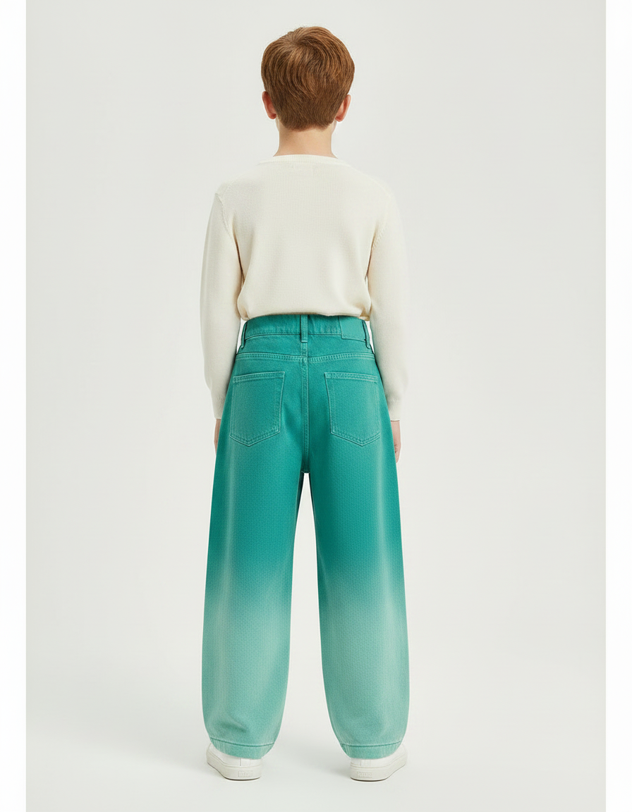 Pantalon Japonais Dégradé Vert Ample Enfant Denim - Jean - vue 2