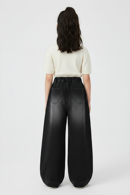 Pantalon Japonais Noir Délavé Ample Denim Fille - Jean - vue 2