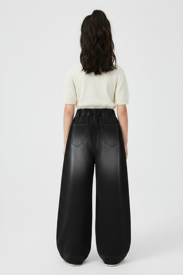 Pantalon Japonais Noir Délavé Ample Denim Fille - Jean - vue 2