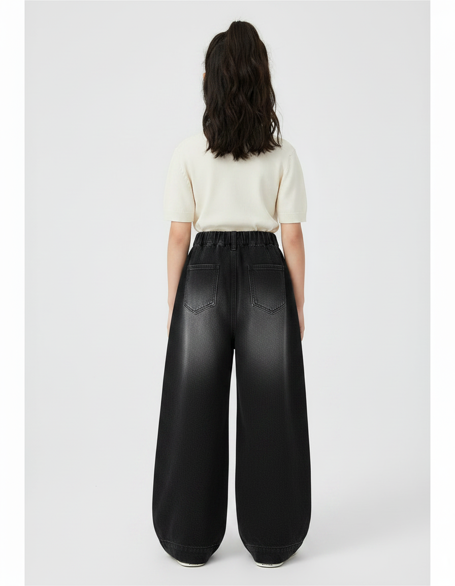 Pantalon Japonais Noir Délavé Ample Denim Fille - Jean - vue 2