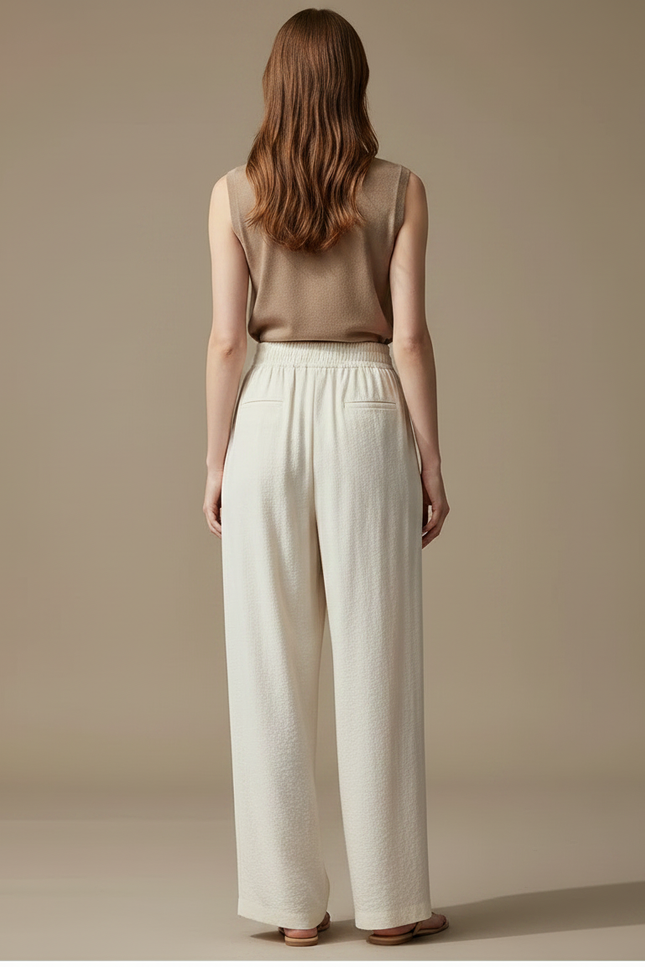Pantalon Japonais Écru Ample Fluide Décontracté Femme - Beige Lin - vue 2