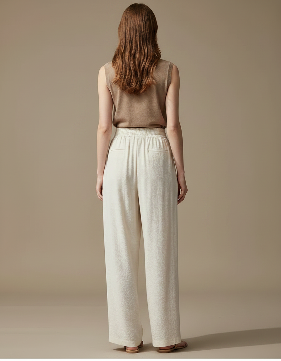 Pantalon Japonais Écru Ample Fluide Décontracté Femme - Beige Lin - vue 2