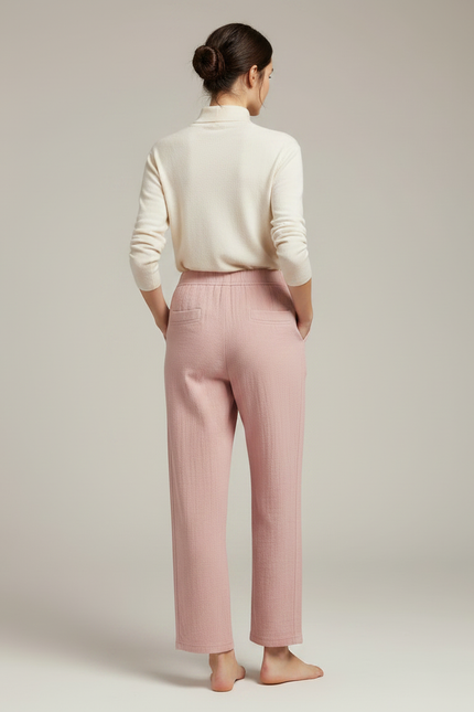 Pantalon Japonais Rose Ample Crêpe Confortable Estival - Coton - vue 2