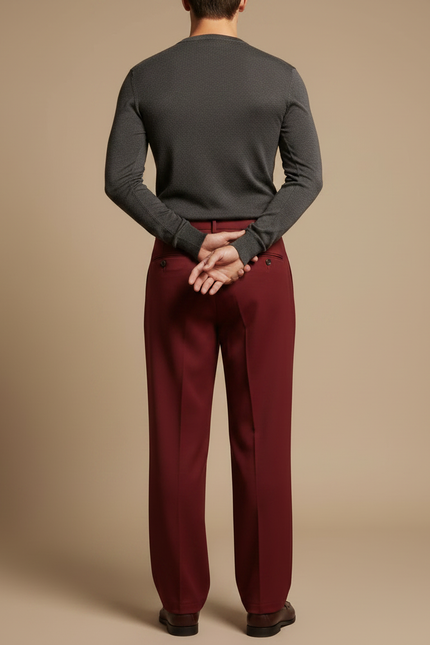 Pantalon Japonais Bordeaux Plissé Ample Décontracté Homme - Gabardine - vue 2