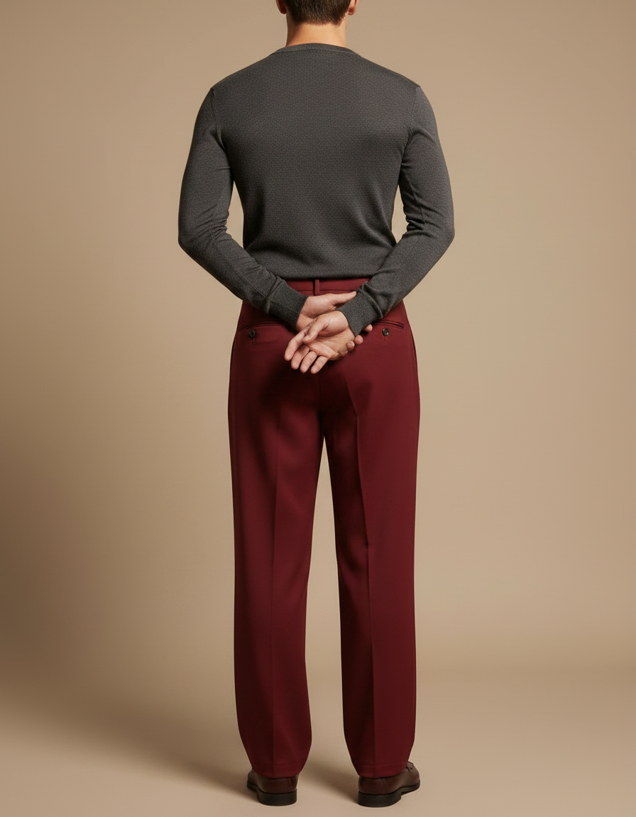 Pantalon Japonais Bordeaux Plissé Ample Décontracté Homme - Gabardine - vue 2