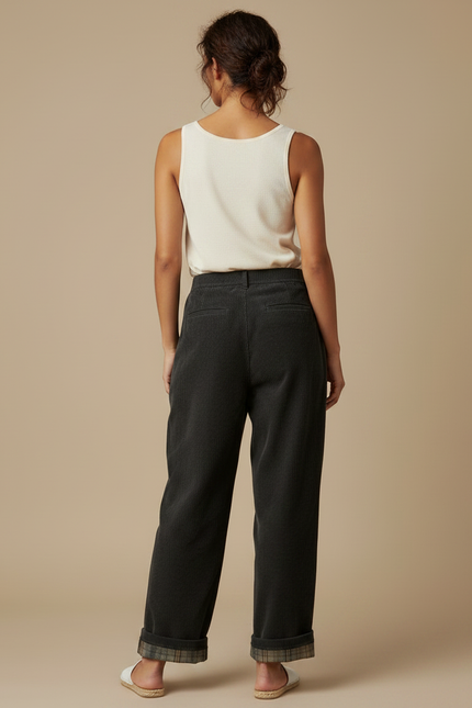 Pantalon Japonais Velours Côtelé Ample Décontracté Carreaux - Gris Cordé - vue 2