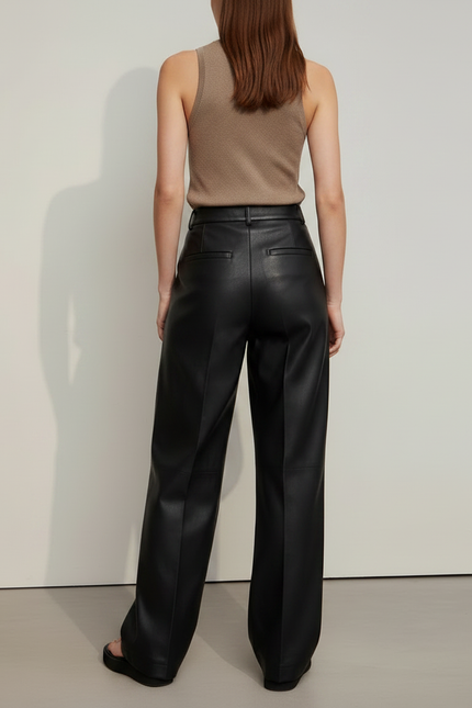 Pantalon Japonais Noir Cuir Ample Élégant Femme - Simili cuir - vue 2