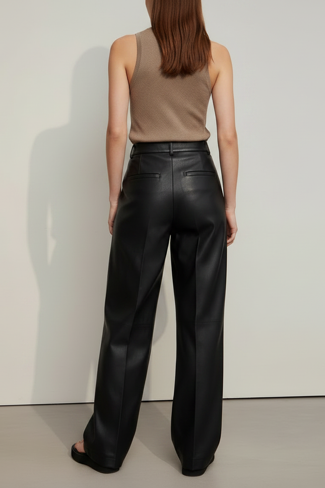 Pantalon Japonais Noir Cuir Ample Élégant Femme - Simili cuir - vue 2