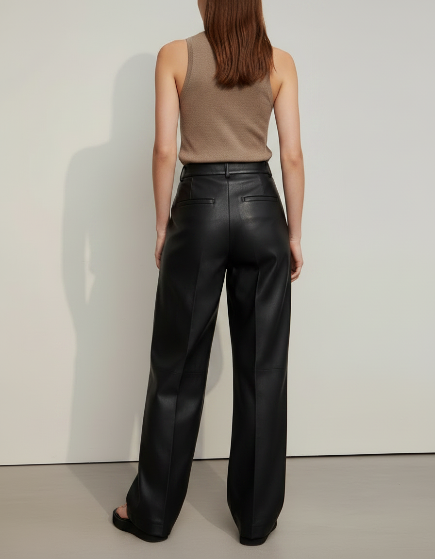 Pantalon Japonais Noir Cuir Ample Élégant Femme - Simili cuir - vue 2