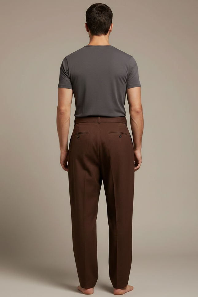 Pantalon Japonais Marron Ample Plissé Homme Coton - vue 2