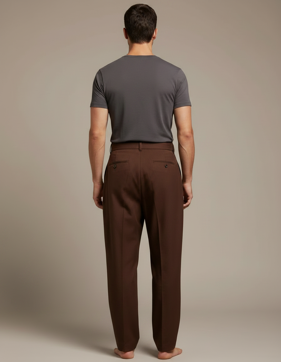Pantalon Japonais Marron Ample Plissé Homme Coton - vue 2