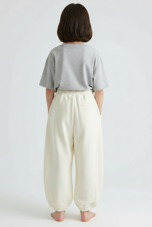 Pantalon Japonais Crème Ample Molletonné Cordon Enfant - Beige - vue 2