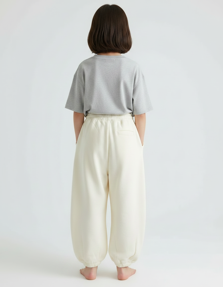 Pantalon Japonais Crème Ample Molletonné Cordon Enfant - Beige - vue 2