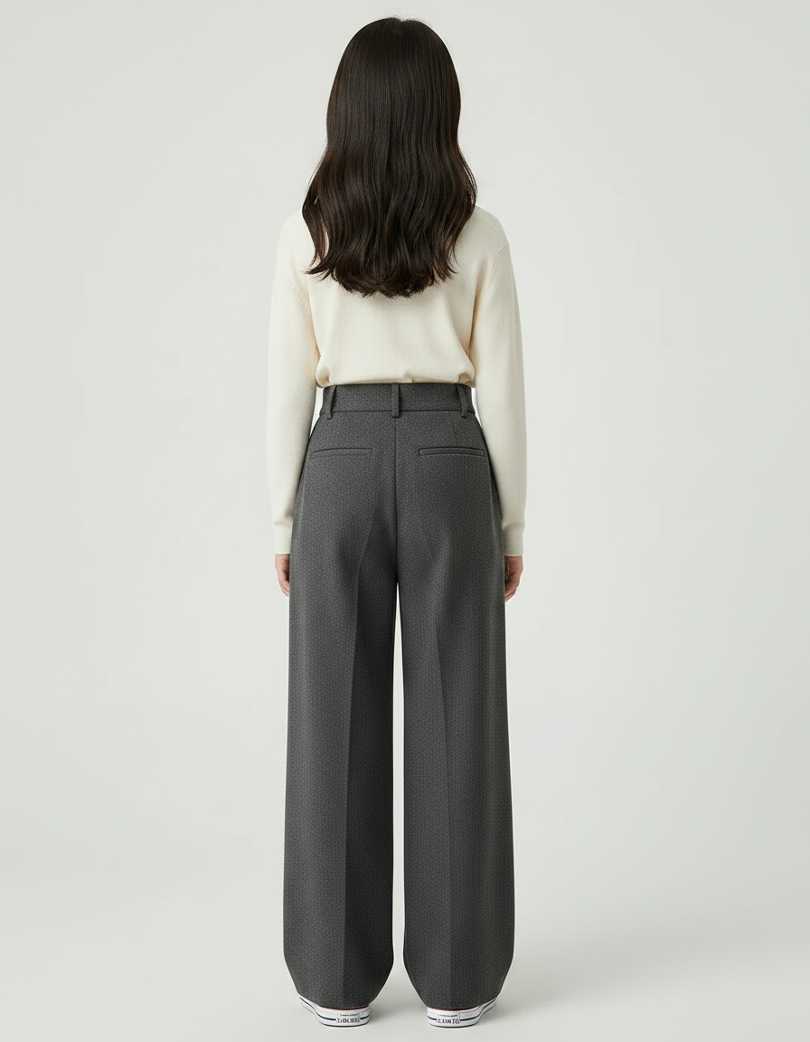 Pantalon Japonais Gris Ample Plissé Hiver Élégant - Laine - vue 2