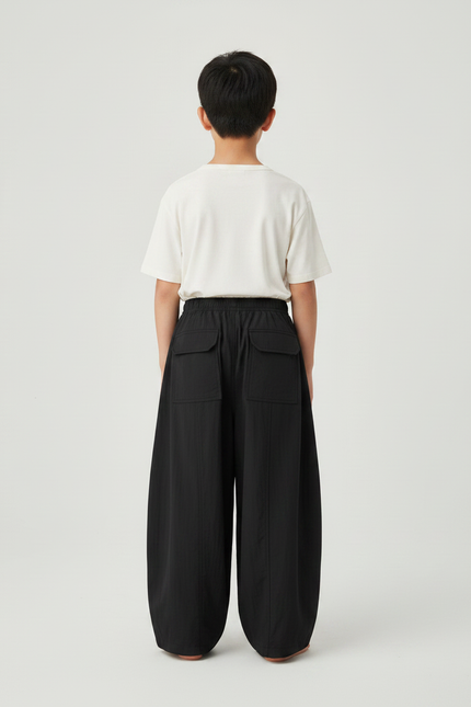 Pantalon Japonais Noir Ample Cargo Décontracté Garçon - Polyester - vue 2