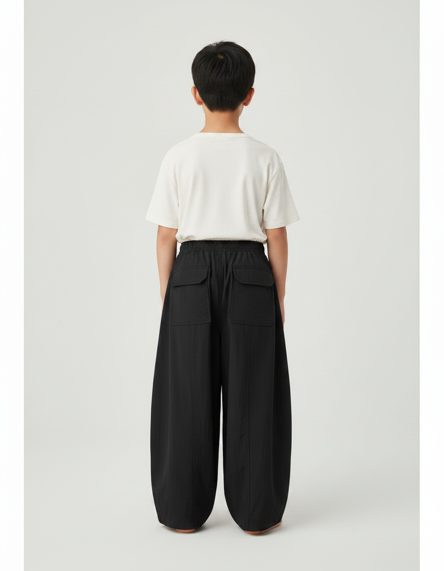 Pantalon Japonais Noir Ample Cargo Décontracté Garçon - Polyester - vue 2