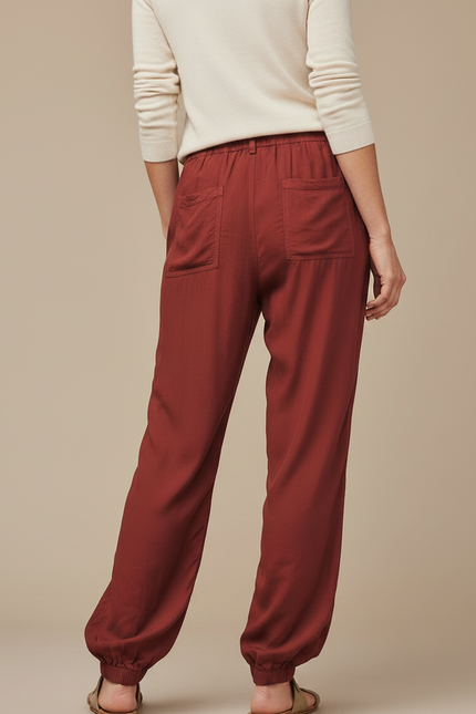 Pantalon Japonais Marron Fluide Ample Décontracté Femme - Bordeaux Viscose - vue 2