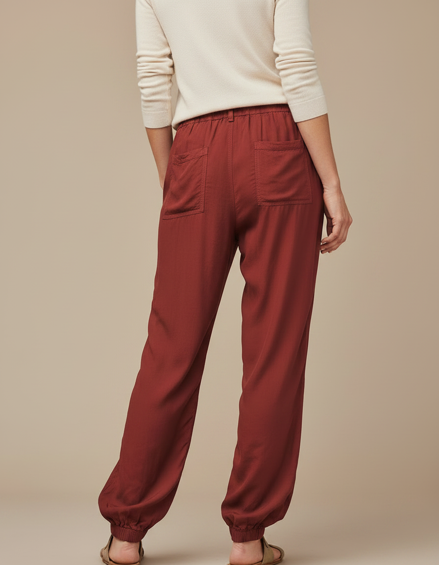 Pantalon Japonais Marron Fluide Ample Décontracté Femme - Bordeaux Viscose - vue 2
