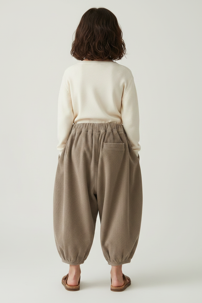 Pantalon Japonais Marron Côtelé Bouffant Ample Enfant - Cordé - vue 2