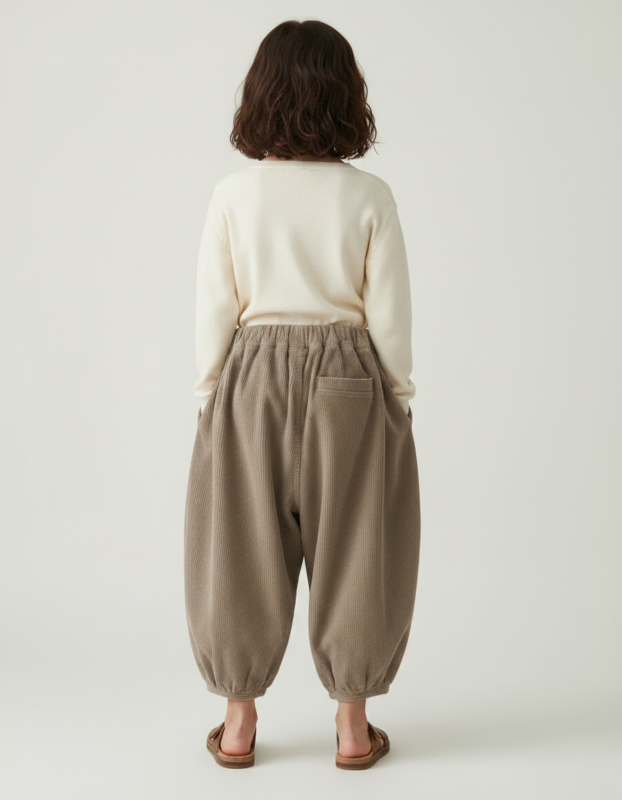 Pantalon Japonais Marron Côtelé Bouffant Ample Enfant - Cordé - vue 2
