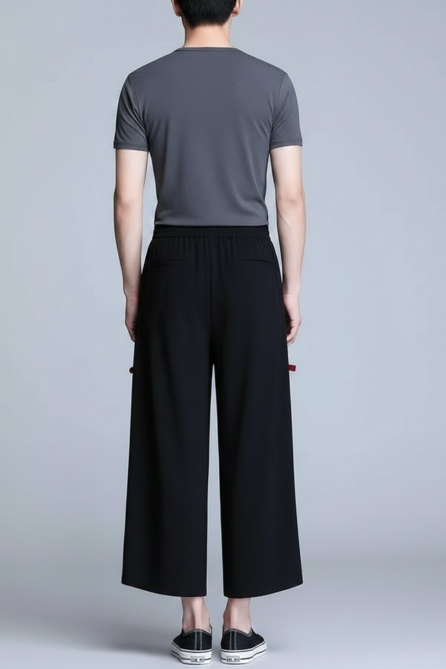 Pantalon Japonais Noir Ample Dragon Rouge Homme - Polyester - vue 2