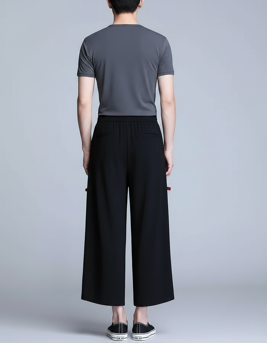 Pantalon Japonais Noir Ample Dragon Rouge Homme - Polyester - vue 2