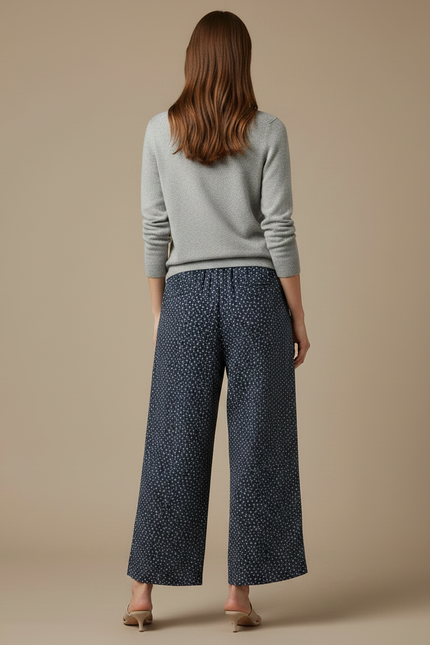 Pantalon Japonais Bleu Fleuri Ample Fluide Femme - Marine Viscose - vue 2