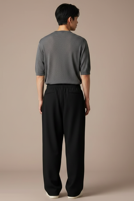 Pantalon Japonais Noir Fluide Ample Minimaliste - Polyester - vue 2