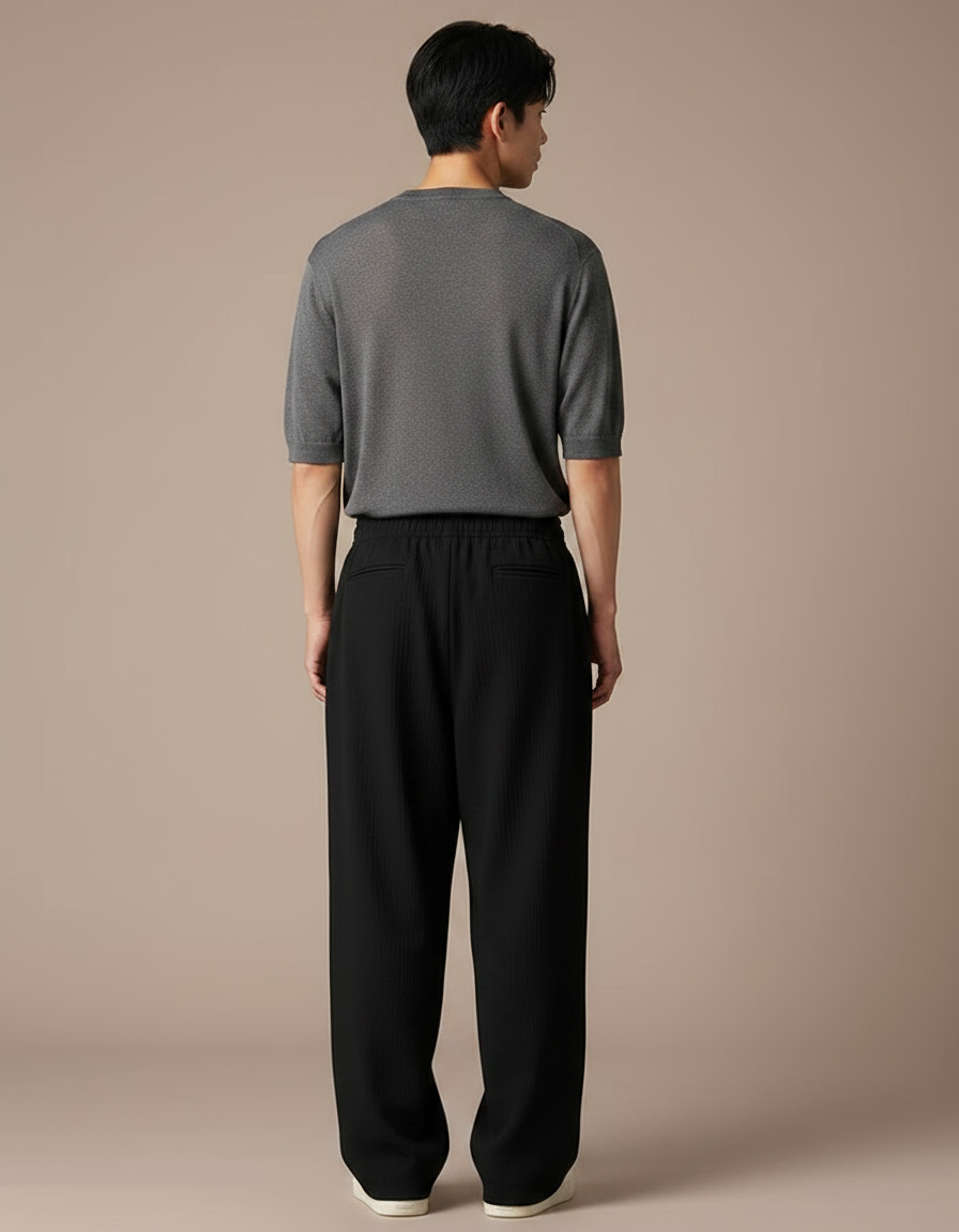 Pantalon Japonais Noir Fluide Ample Minimaliste - Polyester - vue 2