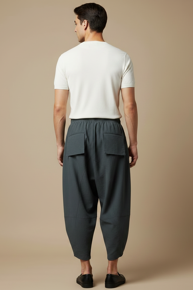 Pantalon Japonais Sarouel Ample Gris Décontracté Homme - Vert Lin - vue 2