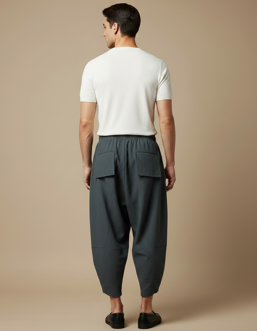 Pantalon Japonais Sarouel Ample Gris Décontracté Homme - Vert Lin - vue 2