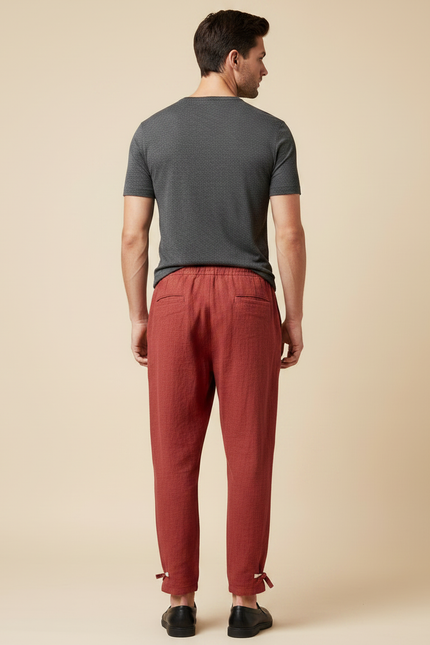 Pantalon Japonais Rouge Ample Coton Texturé Décontracté - vue 2