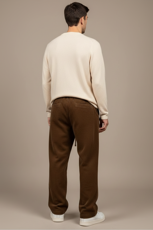 Pantalon Japonais Marron Velours Côtelé Ample Décontracté - Cordé - vue 2