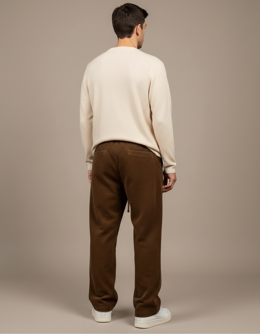 Pantalon Japonais Marron Velours Côtelé Ample Décontracté - Cordé - vue 2