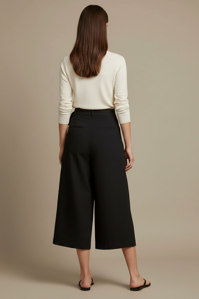 Pantalon Japonais Noir Fluide Ample Asymétrique Élégant - Viscose - vue 2