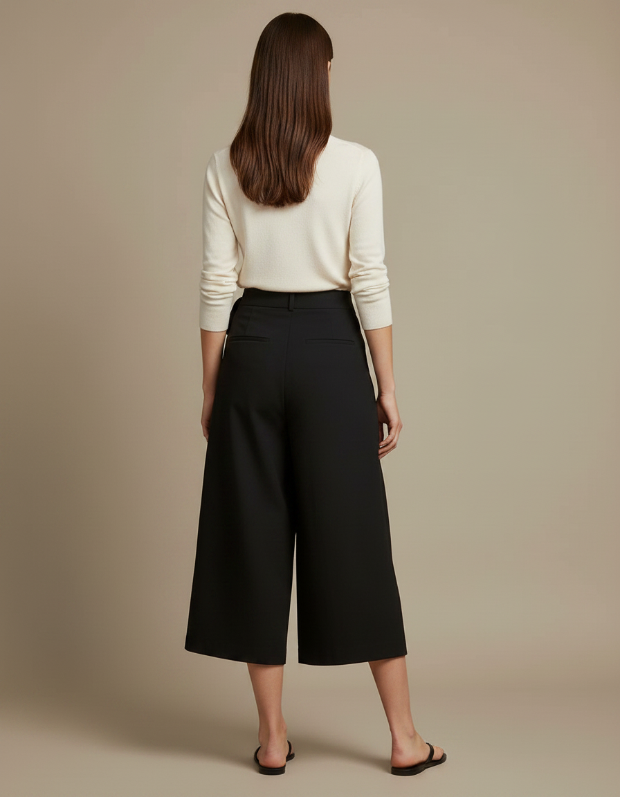Pantalon Japonais Noir Fluide Ample Asymétrique Élégant - Viscose - vue 2