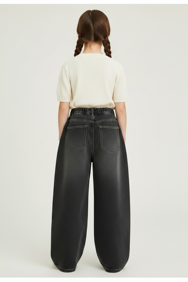 Pantalon Japonais Large Denim Gris Ample Décontracté - Jean - vue 2
