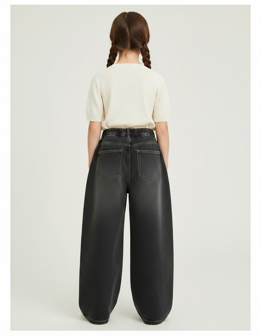 Pantalon Japonais Large Denim Gris Ample Décontracté - Jean - vue 2