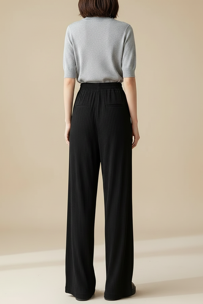 Pantalon Japonais Noir Plissé Ample Fluide Décontracté - Maille - vue 2