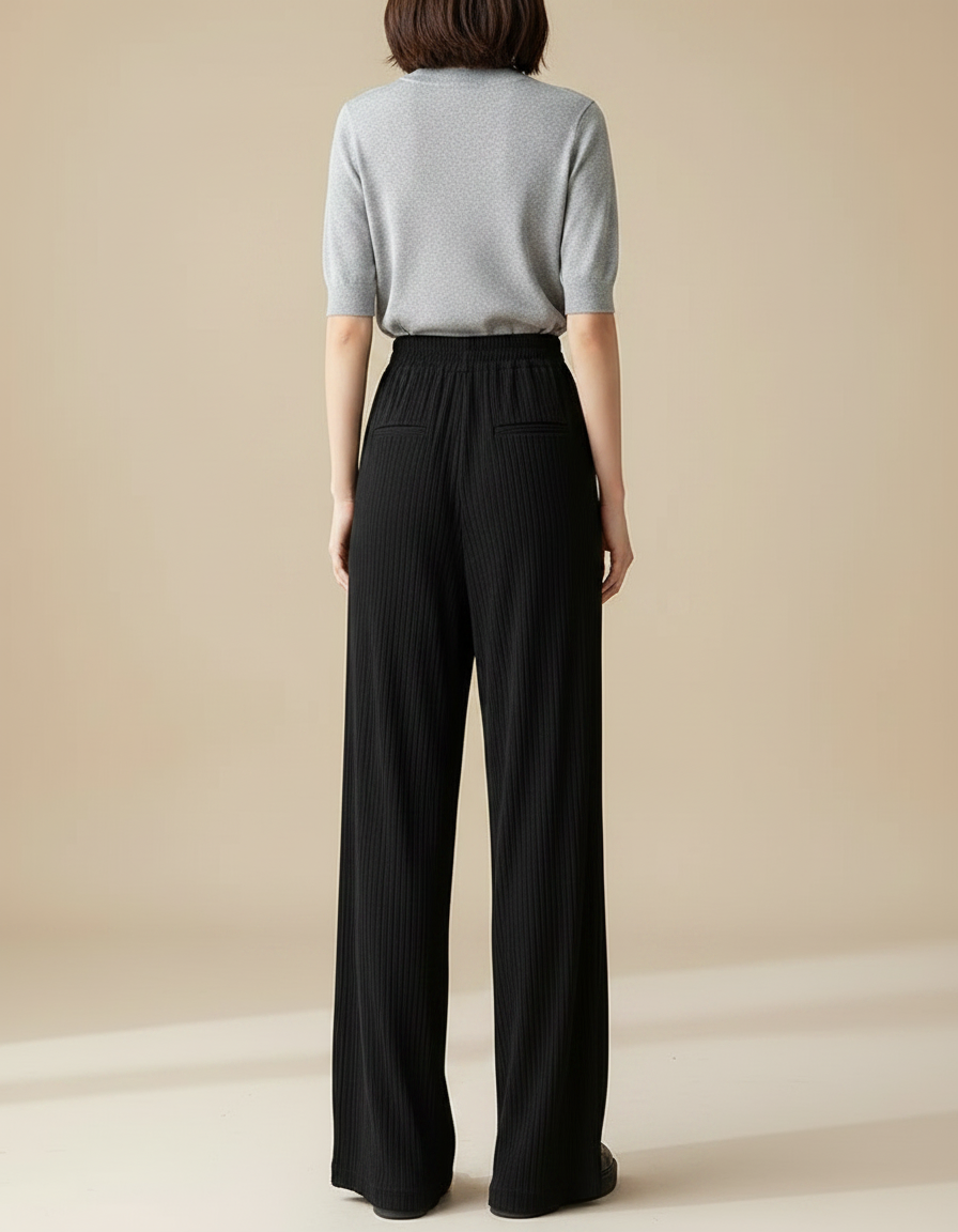 Pantalon Japonais Noir Plissé Ample Fluide Décontracté - Maille - vue 2