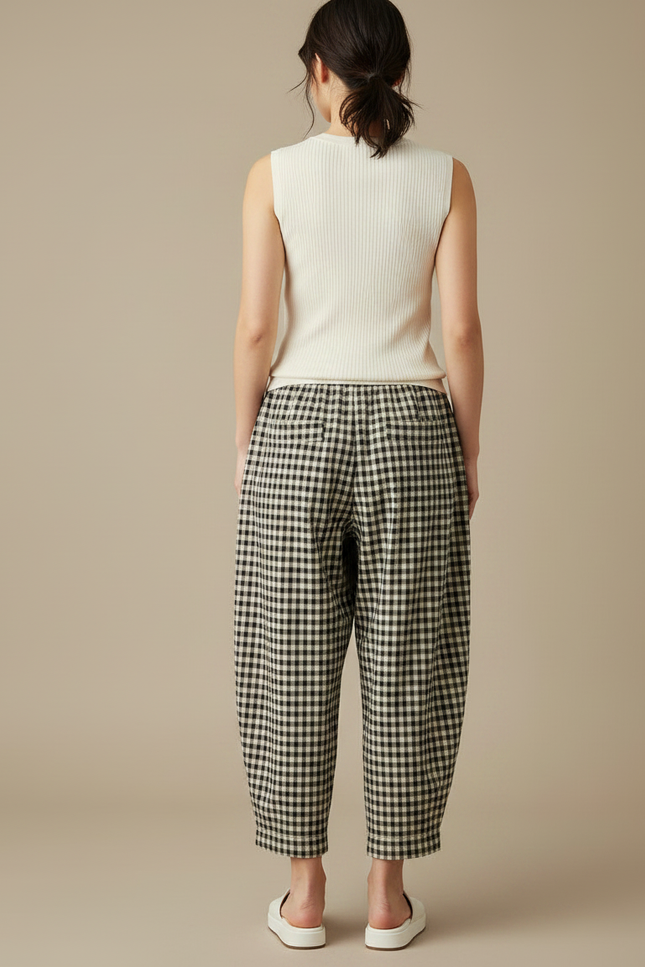Pantalon Japonais Carreaux Ample Coton Confortable Femme - Imprimé - vue 2