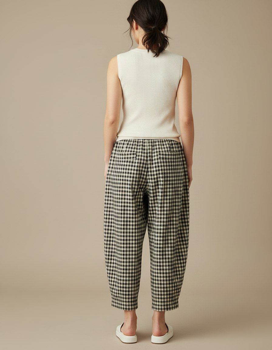 Pantalon Japonais Carreaux Ample Coton Confortable Femme - Imprimé - vue 2