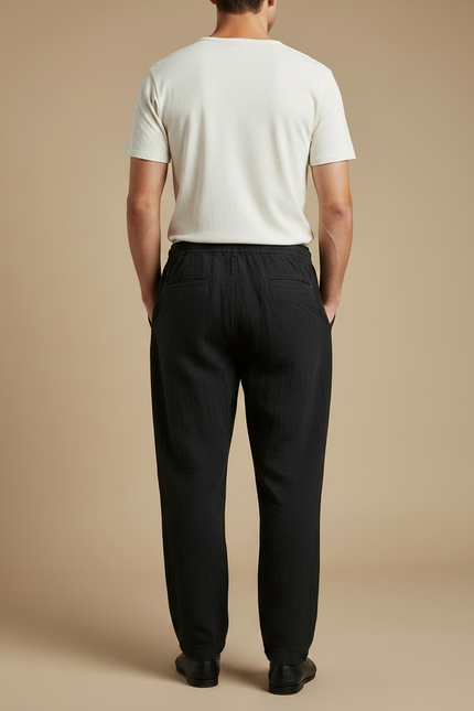 Pantalon Japonais Noir Lin Ample Décontracté Homme - vue 2