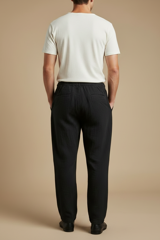 Pantalon Japonais Noir Lin Ample Décontracté Homme - vue 2
