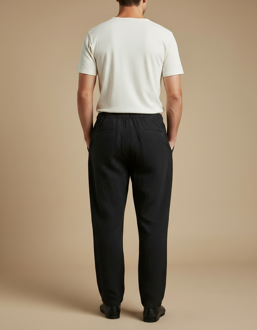 Pantalon Japonais Noir Lin Ample Décontracté Homme - vue 2