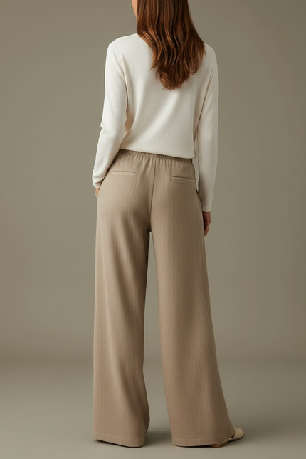 Pantalon Japonais Beige Ample Fluide Décontracté Femme - Maille - vue 2