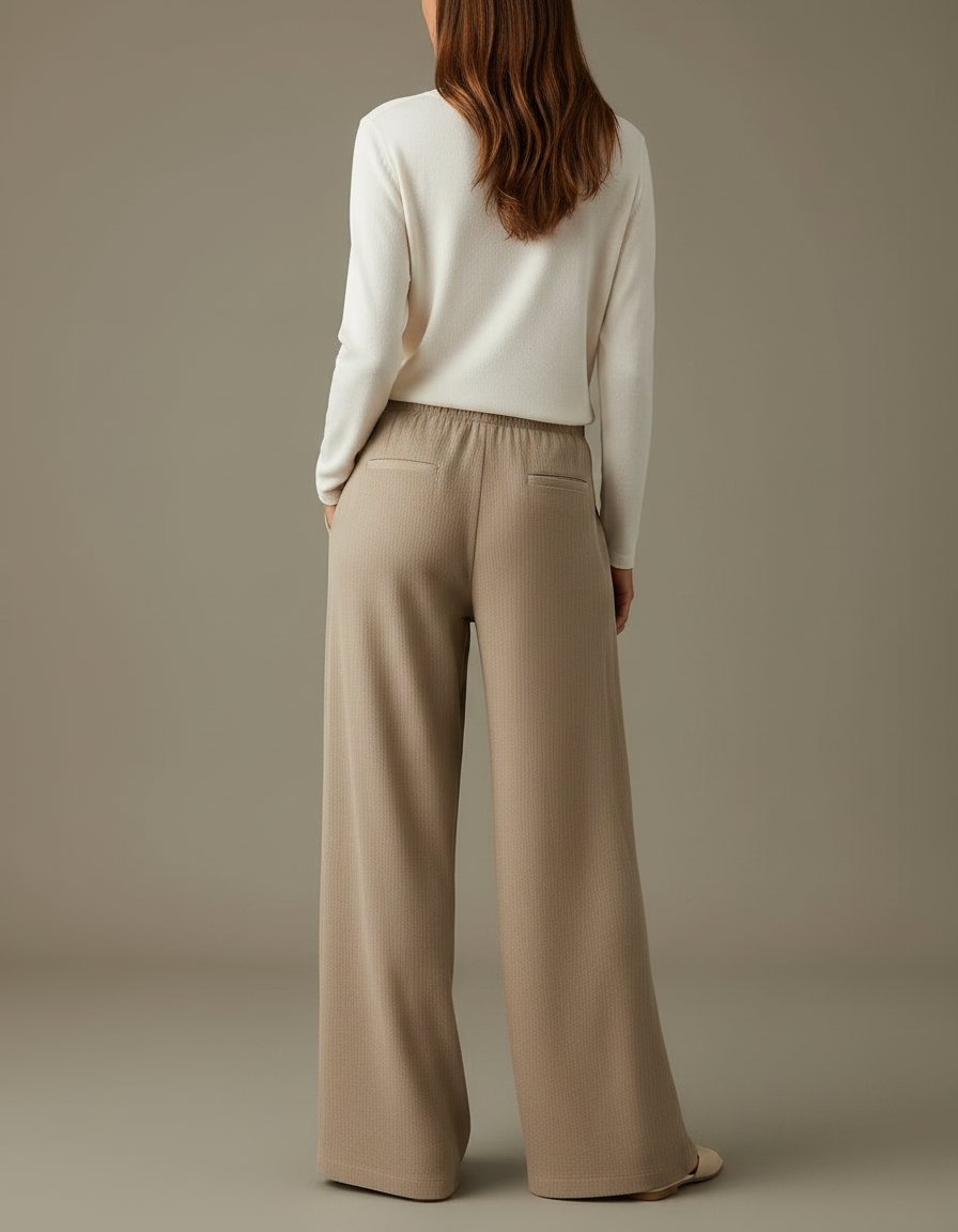 Pantalon Japonais Beige Ample Fluide Décontracté Femme - Maille - vue 2